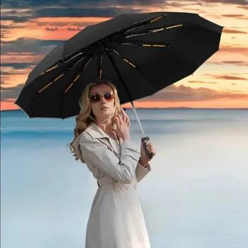24 Кость Ветрозащитный анти-УФ Полностью автоматический большой зонт 3 складных ребра Двойной зонт Путешествия Дождь Мужчины Женщины Зонтики UPF Подарок