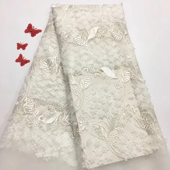 2021 Белый высококачественный африканский хлопок вышивка африканское молоко шелковый шнур растворимая кружевная ткань с камнями для платья RF23