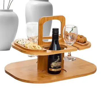 Маленький стол для пикника Съемная стойка для винного стола для пикника Портативный винный стол для пикника Деревянный винный стол Стол для пикника с шампанским