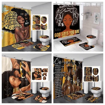  сексуальная афро девушка занавески для душа с нескользящей крышкой и ковриком для ванны библейская молитва ванная комната черный мотылек на груди 12 крючков
