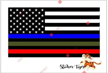 Полиция Военные и пожарные Тонкая линия Флаг Американская Флаг Наклейка Синий Зеленый Красный Окно Автомобиля Кузов Декоративные Наклейки Аксессуары