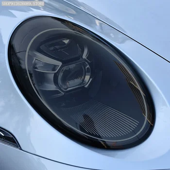 2 шт. Защитная пленка для фар автомобиля Дымчатый черный оттенок Винил Прозрачная наклейка из ТПУ для Porsche 911 992 2019 2020 2021