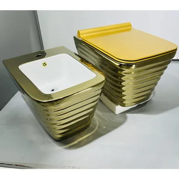 новейший дизайн унитаза керамический золотой цвет настенный унитаз ванная комната золотой подвесной унитаз золотой