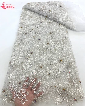 OIMG Роскошная африканская кружевная ткань с пайетками 2024 Высокое качество Тяжелая вышивка бисером Французское тюлевое кружево для шитья свадьбы
