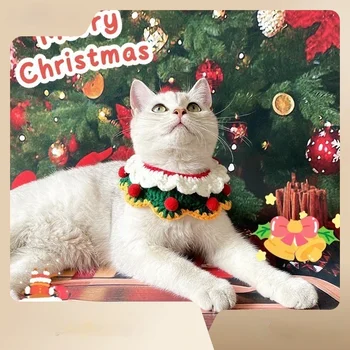 Популярный рождественский шарф с воротником для домашних животных вязаный праздничный шейный шапка для кошек и собак