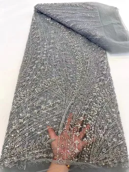 2023 Роскошная 3D кружевная ткань Дубай Ручной бисер Тюль Кружевная ткань Вышитые цветы Африканская нигерийская ткань для шитья