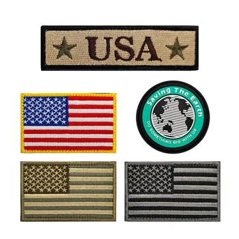  Набор из 5 предметов Американский флаг Рюкзак Нашивки Вышивка и ПВХ Липучка Штамп США Армейский длинный набор полос Значок Тканевые наклейки