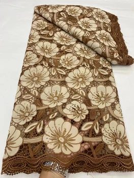 2024Высококачественная африканская нигерийская кружевная ткань из тюля для шитья свадебного платья для вечеринки платье вышитое хлопковое дамасское 5 ярдов
