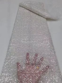 Роскошная африканская кружевная ткань с пайетками из бисера 2023 Высокое качество Тяжелая вышивка жениха Французское тюль Кружево Нигерийское свадебное платье