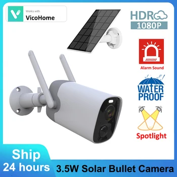 2MP FHD VicoHome APP Bullet Outdoor 9600mAh Батарея Солнечная PIR Сирена Сигнализация Прожектор Цвет Ночь 1080P Камера наблюдения
