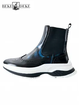 Хип-хоп Мужские высокие кроссовки Мода Новый Дизайнер Слипоны Натуральная Кожа Короткие Сапоги Мужская Толстая Нижняя Повседневная Обувь Размер 45
