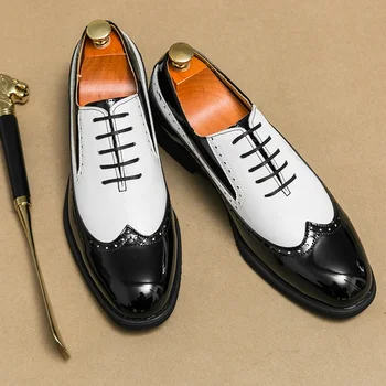 Новые черные мужские туфли-броги с круглым носком на шнуровке коричневый смешанные цвета деловая вечерняя обувь размера 38-48