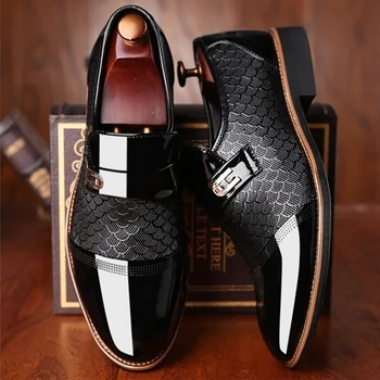 Мужская обувь Кожаное тиснение Классическая мода Роскошная мужская обувь Износостойкая Нескользящая мужская обувь Черные туфли