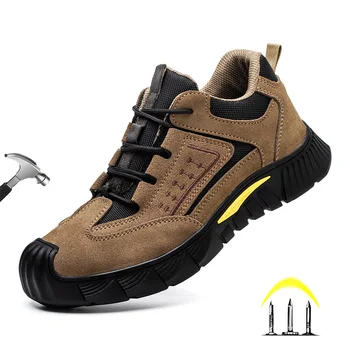 CHNMR Легкие дышащие рабочие кроссовки для мужчин Антипрокольная защитная обувь Нескользящая стальная носок Уличная утепленная обувь Borwn