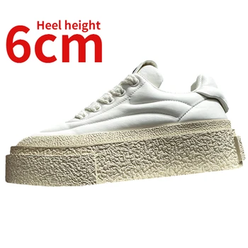  Ретро Модный дизайн Белая обувь для мужчин Увеличение 6 см Спортивная повседневная обувь для доски Натуральная кожа Повседневная платформа Приподнятая обувь Мужчина