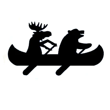 Интересная наклейка на каноэ с лосем и медведем KK Виниловая водонепроницаемая креативная наклейка на автомобиль Автоукрашение, 15 см * 8 см