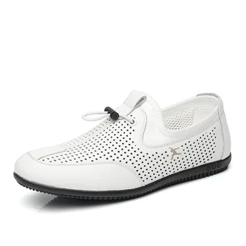 Мужская обувь 2023 Весна Лето Осень Дышащая Тонкая Выдолбленная Воловья Кожа Маленькая Белая Обувь Мужская Мода Повседневная Кожаная Обувь