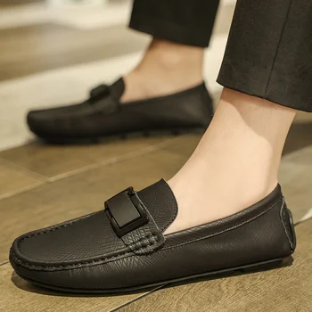 Натуральная кожа Мужская повседневная обувь скольжение на роскошном бренде Мужские лоферы модные мокасины дышащая итальянская обувь мужчины Chaussure Homme