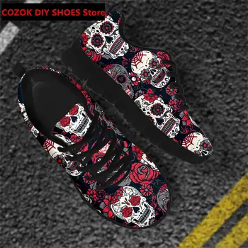  Винтаж Сахарный череп Бренд Дизайн Мужские кроссовки на плоской подошве Обувь на шнуровке Обувь Сетчатая мужская обувь для ходьбы Zapatillas Hombre