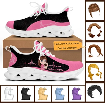 INSTANTARTS Персонализированные розовые кроссовки для рака молочной железы Сетчатая обувь для женщин Спортивная обувь на открытом воздухе Повседневная обувь для ходьбы