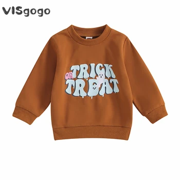 VISgogo Baby Halloween Толстовка Письмо Принт Пуловеры с длинным рукавом Повседневные осенне-зимние топы для малышей Девочка Мальчик Милая одежда