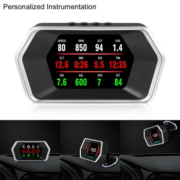 Температура воды Превышение скорости Напряжение Охранная сигнализация Автомобильный HUD Проекционный дисплей Автомобиль Электронный OBD2 + GPS Двухрежимный RPM KM/H MPH