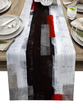 красный черный абстрактная картина маслом текстура льняной бегун стола украшение кухонного стола обеденная скатерть свадебный декор