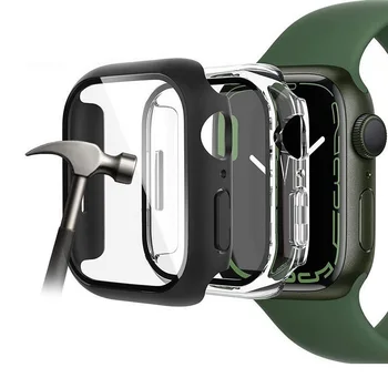 Стекло+крышка Для Apple Watch чехол 8 7 6 SE 5 3 iWatch Аксессуар Защитная пленка для экрана Apple Watch серии 45 мм 41 мм 44 мм 40 мм 42 мм 38 мм