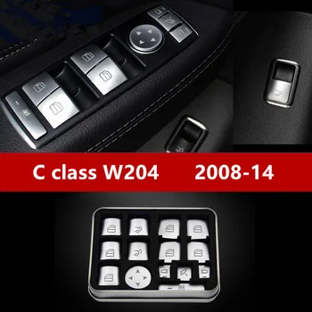 Оконное стекло Кнопки подъема Пайетки Украшение 14 шт. Для Mercedes Benz C Class W204 2008-2014 ABS Автомобильная дверь Подлокотник Отделка Наклейки