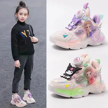 Sanrio Kuromi Детские кроссовки Прекрасная повседневная обувь Аниме плюс бархат Утолщение дышащая модная детская спортивная обувь для бега