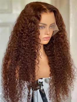 мягкий 180% плотности 26-дюймовый длинный коричневый кудрявый глубокий кружевной передний парик для черных женщин детские волосы натуральный волосяной бесклеевой предварительно выщипанный