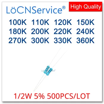 LoCNService 500PCS/LOT 5% 1/2W 100K 110K 120K 150K 180K 200K 220K 240K 270K 300K 330K 360K Резистор из углеродной пленки DIP ОМ