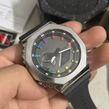  Полнофункциональные наручные часы бренда Светодиодные двойные дисплеи Мужчины Женщины Спорт Royal Oak Электронные аналоговые цифровые часы 04