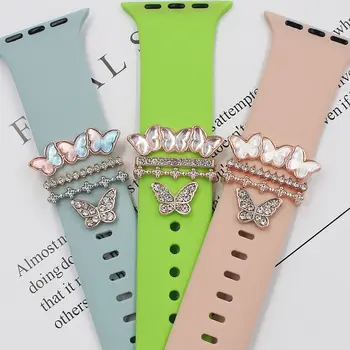 Новый бриллиантовый орнамент металлический силиконовый ремешок бабочка декоративное кольцо для Apple Watch Band Charms Decor Часы ремешок Аксессуары