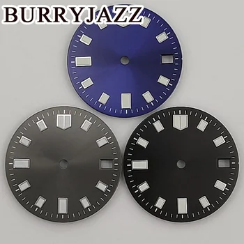 BURRYJAZZ 28,5 мм Черно-синий Серебристо-серый Стерильный циферблат часов Светящийся циферблат NH35 Механизм Fit 3 часа 3,8 часа Заводная головка