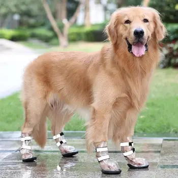 Обувь для собак Водонепроницаемая нескользящая утолщенная подошва Дождевики для собак Прозрачная обувь с безопасными светоотражающими полосами для улицы