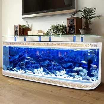  Большой изготовленный на заказ стеклянный прозрачный роскошный аквариум для аквариума рыбы для дома большой аквариум шкафа под телевизор Аквариум с золотыми рыбками ландшафтный дизайн