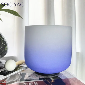 SOG-YAG 8-дюймовая полуцветная поющая чаша из кварцевого кристалла цвета индиго, 440 Гц / 432 Гц CDEFGAB Note для Yoga Releax с бесплатным молотком