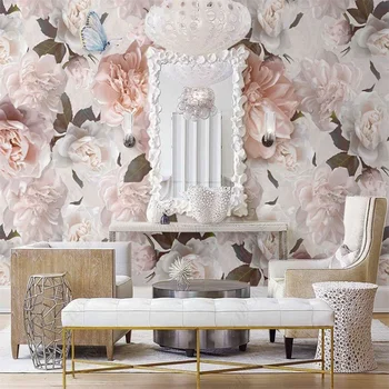 Романтические цветочные 3d фотообои Скандинавские бабочки Цветы Обои для гостиной Декор спальни