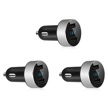 3X Двойное USB-зарядное устройство, автомобильный адаптер 4,8 А, измеритель напряжения прикуривателя для Iphone, Ipad, Samsung, LG и т. Д., Серебристый