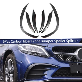 NEW-6Pcs Углеродное волокно Передний бампер Спойлер Сплиттер Крышка решетки Вентиляционная отделка для Mercedes-Benz C-Class C200 C260 W205 2019+