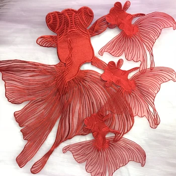 Красная золотая рыбка вышивка нашивки для одежды большие Вышитая нашивка для одежды Пришить аппликацию в виде рыбы