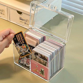 Прозрачная акриловая коробка для хранения карт вмещает 400 открыток Дисплей Чехол для карт с 2 отделениями для открыток / фотографий 12x10,5 см