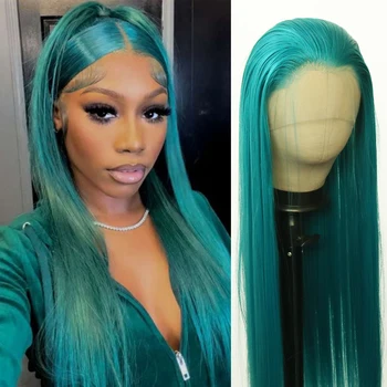 Thiswig Изумрудно-зеленый синтетический кружевной передний парик предварительно выщипанный натуральный волосяной бесклеевой термостойкий волокнистый парик для волос для женщин
